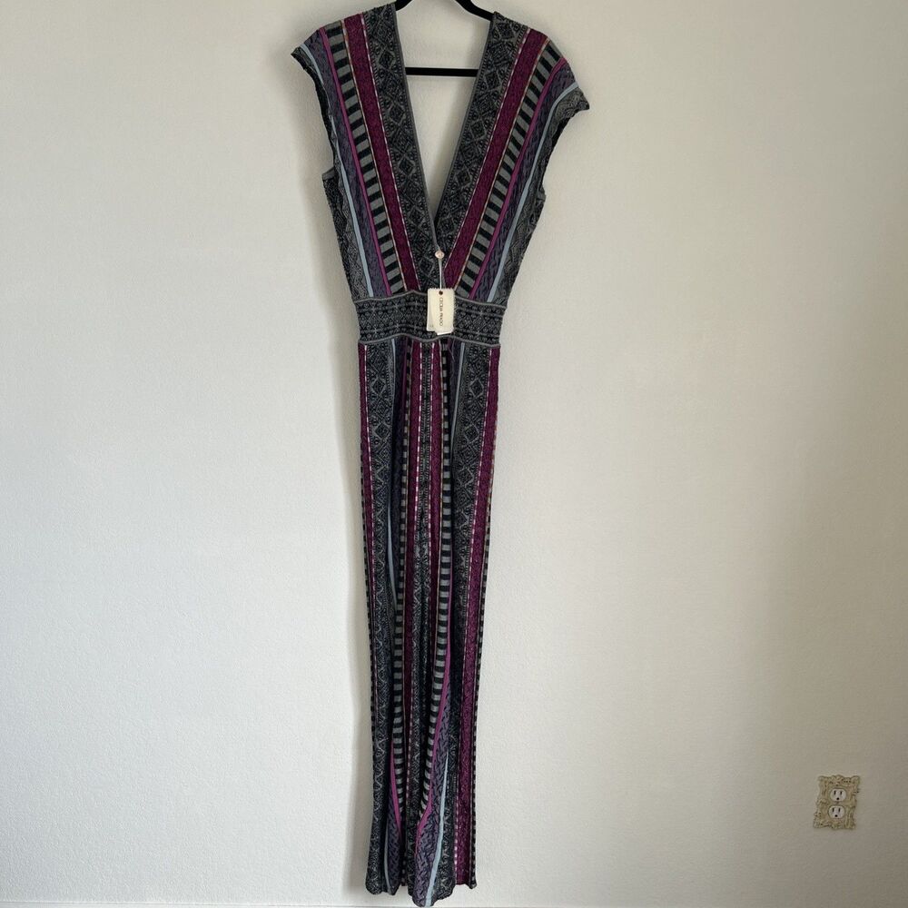 Anthropologie Cecilia Prado Jumpsuit NWT Black Moti Striped V-Neck 1-Piece Sz M